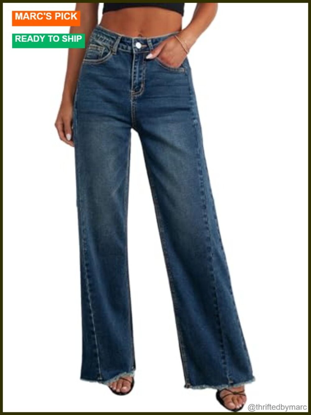 High Rise Wide Leg Raw Hem Denim Jeans Stretchy Cotton Womens Trendy Baggy Pants